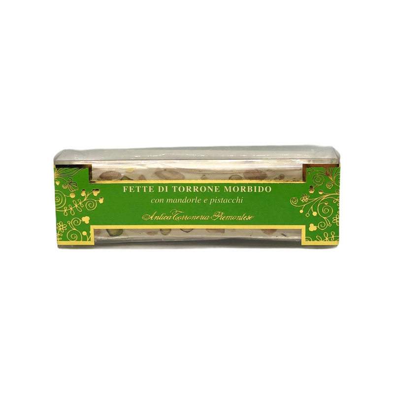 Fette di Torrone morbido con mandorle e pistacchi - Edles Nougat mit Mandeln und Pistazien Fette di Torrone morbido con mandorle e pistacchi - Edles Nougat mit Mandeln und Pistazien