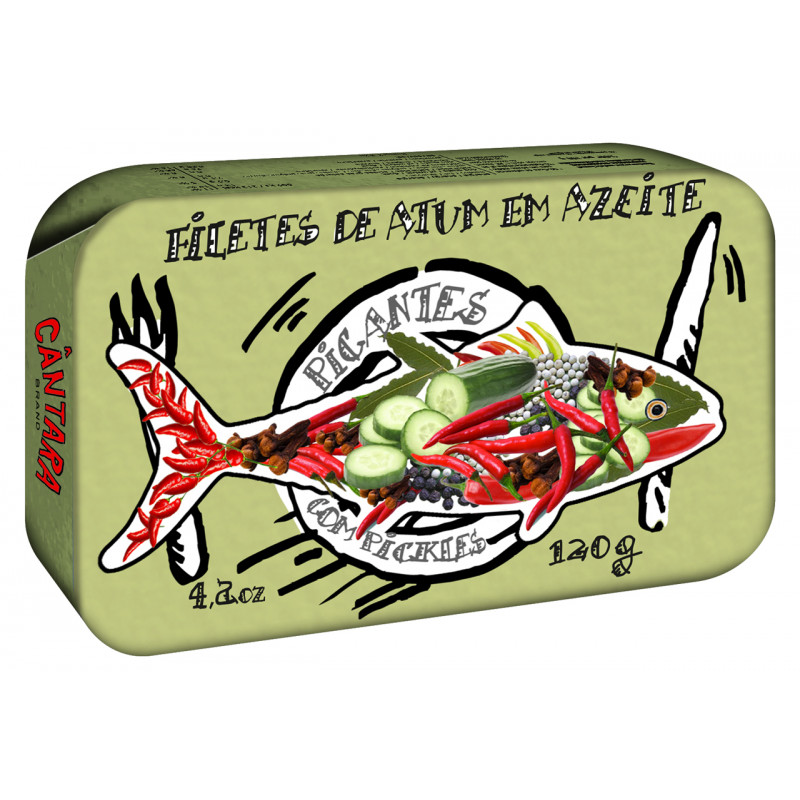Filetes de Atum em Azeite Picante con Pickles - Thunfisch Filets in würzigem Olivenöl