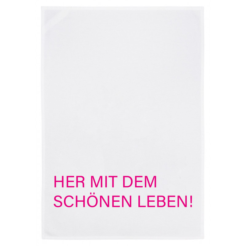 Geschirrtuch weiss - Her mit dem schönen Leben pink