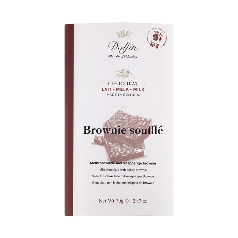 Dolfin Schokolade Vollmilchschokolade mit Crispy Brownie Dolfin Schokolade Vollmilchschokolade mit Crispy Brownie