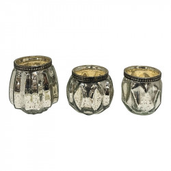 Glass Candle Chiq - silver - Set / 3