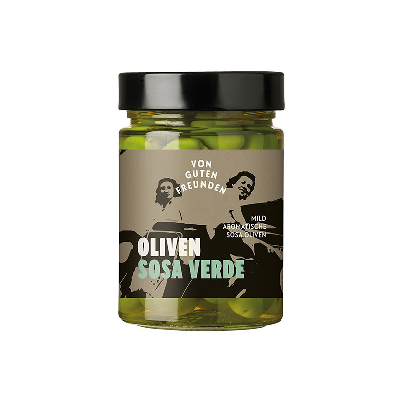 Oliven Sosa Verde - mild-aromatische Sosa Oliven aus der Region Extremadura in würziger Essiglake.