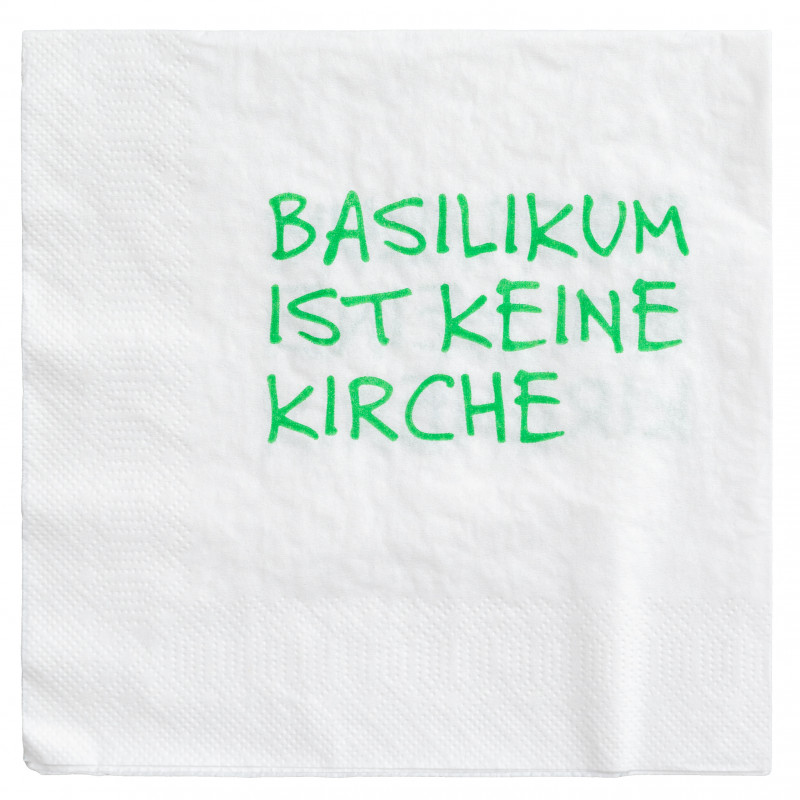 Papierservietten weiss - Basilikum ist keine Kirche